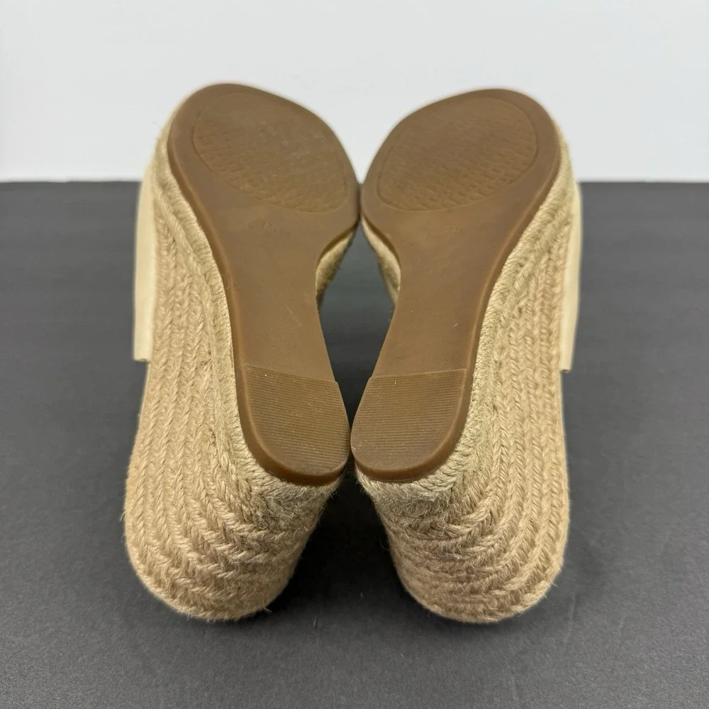 Tory Burch Landon Espadrille‎ Wedge 7.5 Tan Cream Slip On Womens Wedge